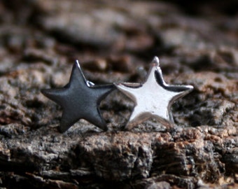 Tiny Stars. Sterling Silver stud earrings. 'Forest friends' collection. Exclusive design. Eco-friendly Natural or Black silver. Star studs.