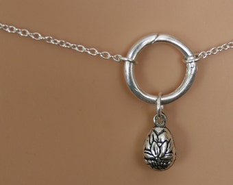 Flower Slave Bell - Discrete 'O' ring waist chain. Sterling silver. Story of 'O' / Eternity ring / Infinity ring. BDSM belly chain.