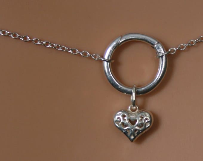 Heart of Hearts. Discrete PERMANENTLY LOCKING 'O' ring waist chain. Sterling silver. Eternity ring / Infinity ring. BDSM belly chain.
