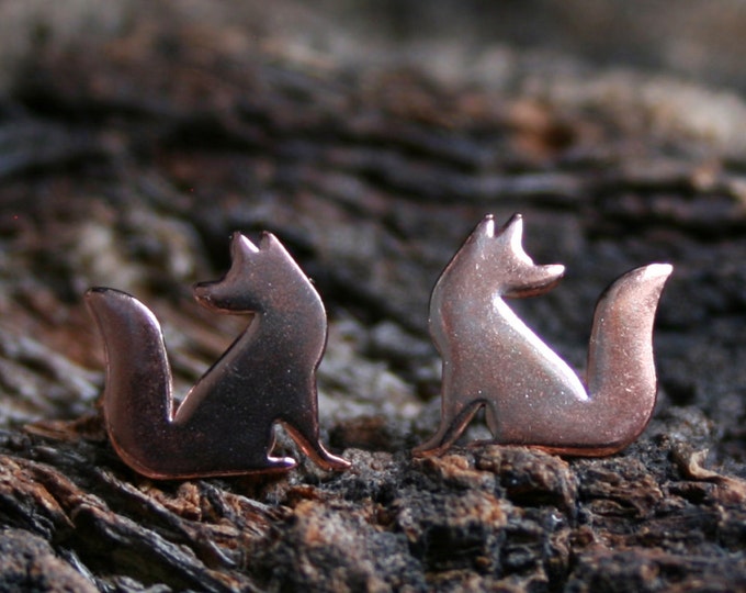 Little Red foxes. Copper & Sterling Silver stud earrings 'Forest friends' collection. Looking forward or backwards. Mis-match or 2 the same