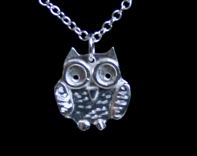 Traditionally handmade 'Owlet collection' 'Baby Owl' Pendant. A cute engraved 3D baby owl. Eco friendly recycled sterling silver.