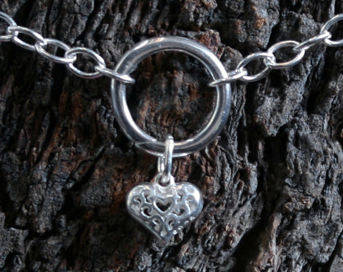 Heart of Hearts. Discrete PERMANENTLY LOCKING 'O' ring Slave Bracelet. BDSM bracelet. Sterling silver. Infinity/Eternity/Captive ring