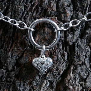 Heart of Hearts. Discrete 'O' ring Slave Bracelet. BDSM bracelet. Sterling silver. Infinity / Eternity / Captive ring. Little puffed heart. image 1