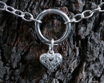Heart of Hearts. Discrete PERMANENTLY LOCKING 'O' ring Slave ankle Bracelet. BDSM bracelet. Sterling silver. Anklet. Ankle chain.