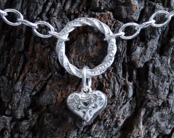 Heart of Hearts. Discrete Fancy 'O' ring Slave Ankle Bracelet. BDSM bracelet. Sterling silver. Anklet. Ankle chain.