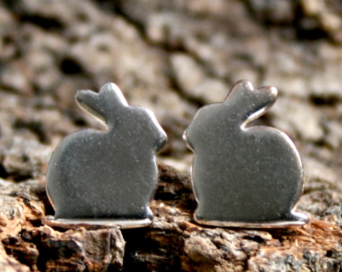 Sitting Bunny. Sterling Silver stud earrings. 'Forest friends' collection. Exclusive design. Eco-friendly Natural or Black silver Rabbits.