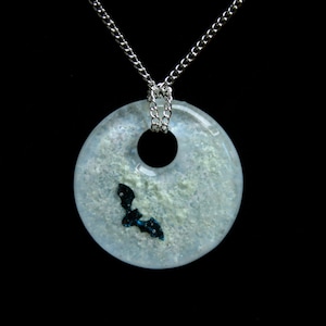 Fused glass &#39;Bat Moon&#39; pendant. Pure copper bat fused in a Glow in the Dark glass pendant. (choose sterling silver or silver plated chain)