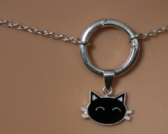 Sir's Kitten ~ Black Cat discrete O ring waist chain. Sterling silver. Eternity ring / Infinity ring. BDSM belly chain.