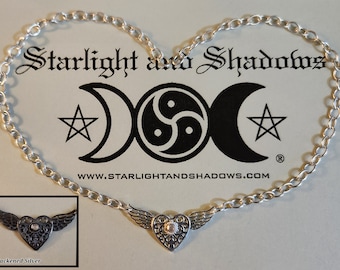 The wings of Love - Caged Heart, Little Gem; Discrete, Sterling silver Day Collar / Slave Necklace {D1} - Winged Heart