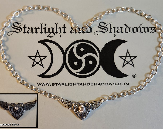 The wings of Love - Caged Heart, Little Gem; Discrete, Sterling silver Day Collar / Slave Necklace {D1} - Winged Heart