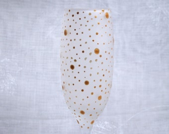 Dotty about You! Gold. Exclusive design, hand painted champagne glass with metallic golden dots and spots encircling an etched bowl
