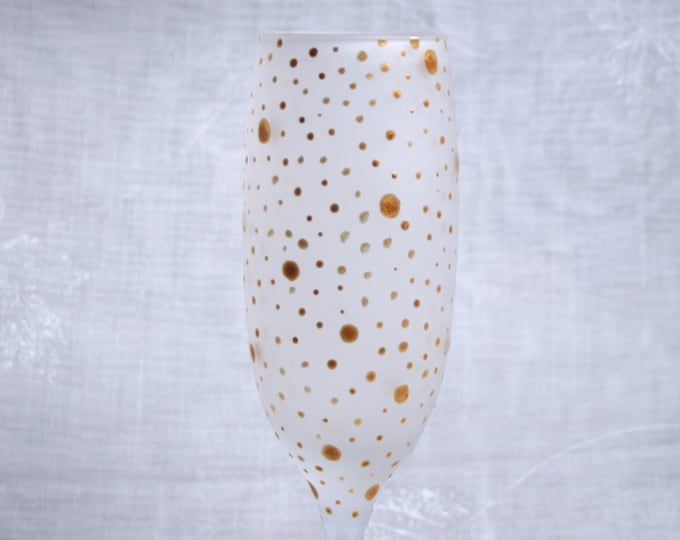 Dotty about You! Gold. Exclusive design, hand painted champagne glass with metallic golden dots and spots encircling an etched bowl