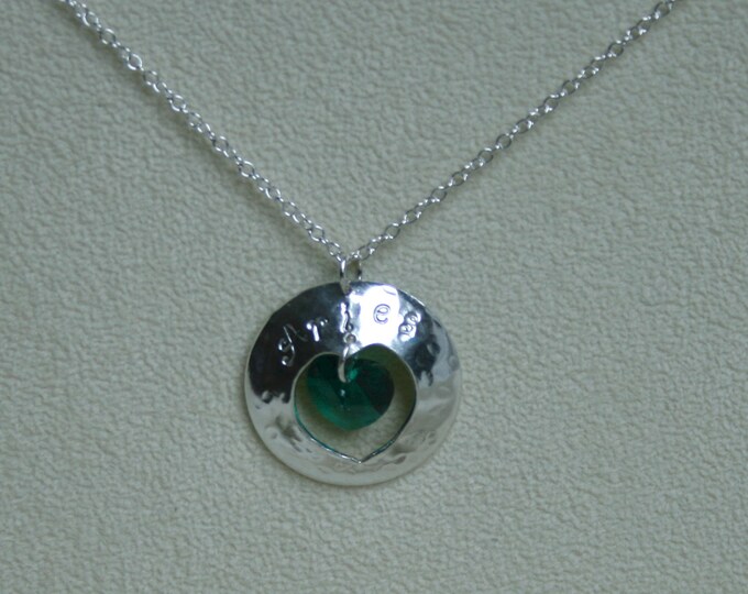 Handmade 'Birthday' pendant. May, Emerald, Birthstone, Birth sign, Zodiac, Aries. Sterling silver & Swarovski crystal heart pendant.