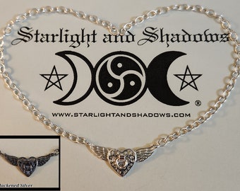 The wings of Love - Caged Heart, Story of O; Discrete, Sterling silver Day Collar / Slave Necklace {D1} - O ring, Winged Heart