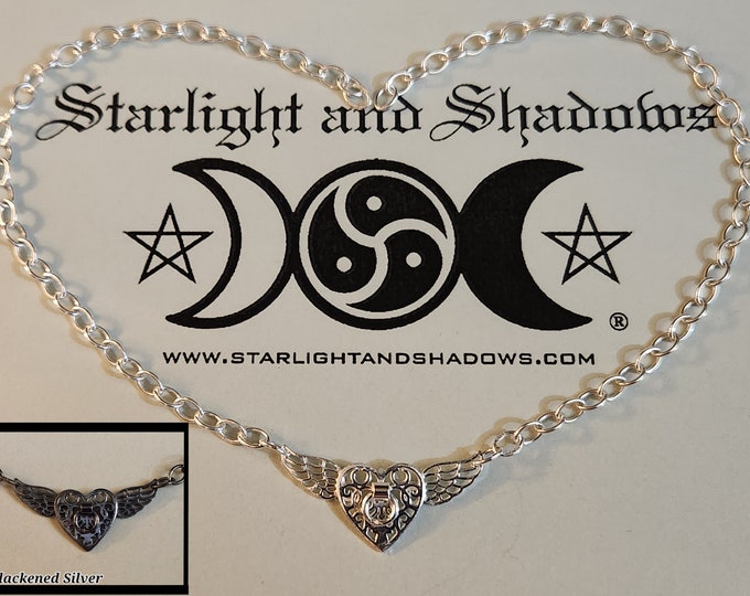The wings of Love - Caged Heart, Story of O; Discrete, Sterling silver Day Collar / Slave Necklace {D1} - O ring, Winged Heart