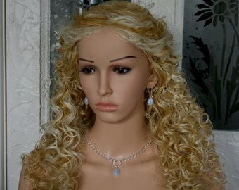 Heavyweight PERMANENTLY LOCKING fancy O ring Day Collar / Slave Necklace. Principessa Blue Lace Agate dropper. Fully UK Hallmarked silver.