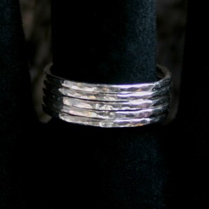 Sterling Silver stack rings. Hammered skinny silver stacking rings. Choose black or natural silver. Single or Set. UP to US 7 3/4 UK P 1/2 image 2