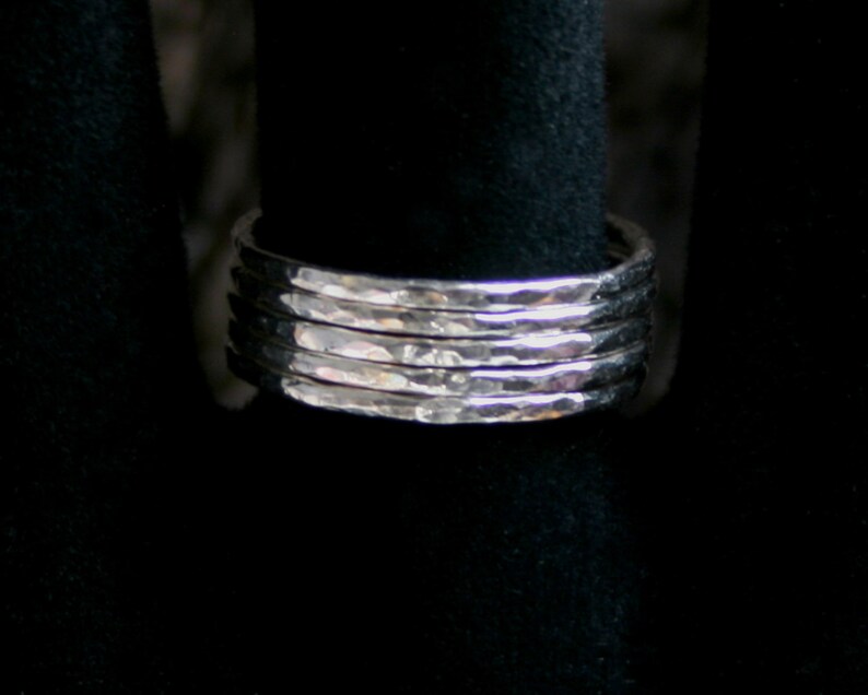 Sterling Silver stack rings. Hammered skinny silver stacking rings. Choose black or natural silver. Single or Set. UP to US 7 3/4 UK P 1/2 image 2