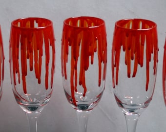 Dripping Blood - An exclusive design, hand painted, Champagne glass featuring 'blood' dripping down the sides! Horror/ Zombie/ Vampire/ Gore