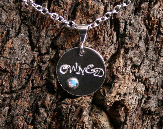 OWNED ~ Personalized PERMANENTLY LOCKING Disc Day Collar / Slave Necklace. Sterling silver. Choose gemstone. Can be personalized on reverse.