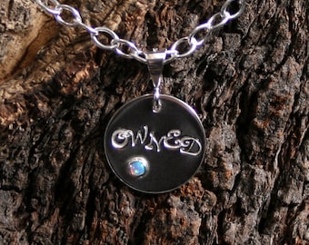 OWNED ~ Personalized PERMANENTLY LOCKING Disc Day Collar / Slave Necklace. Sterling silver. Choose gemstone. Can be personalized on reverse.