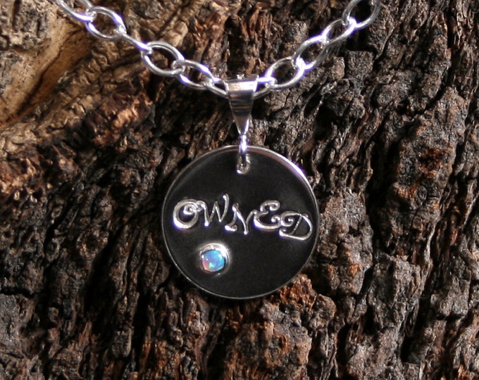 OWNED ~ Personalized PERMANENTLY LOCKING Disc Day Collar / Slave Necklace. Sterling silver. Choose gemstone. Can be personalized on reverse.