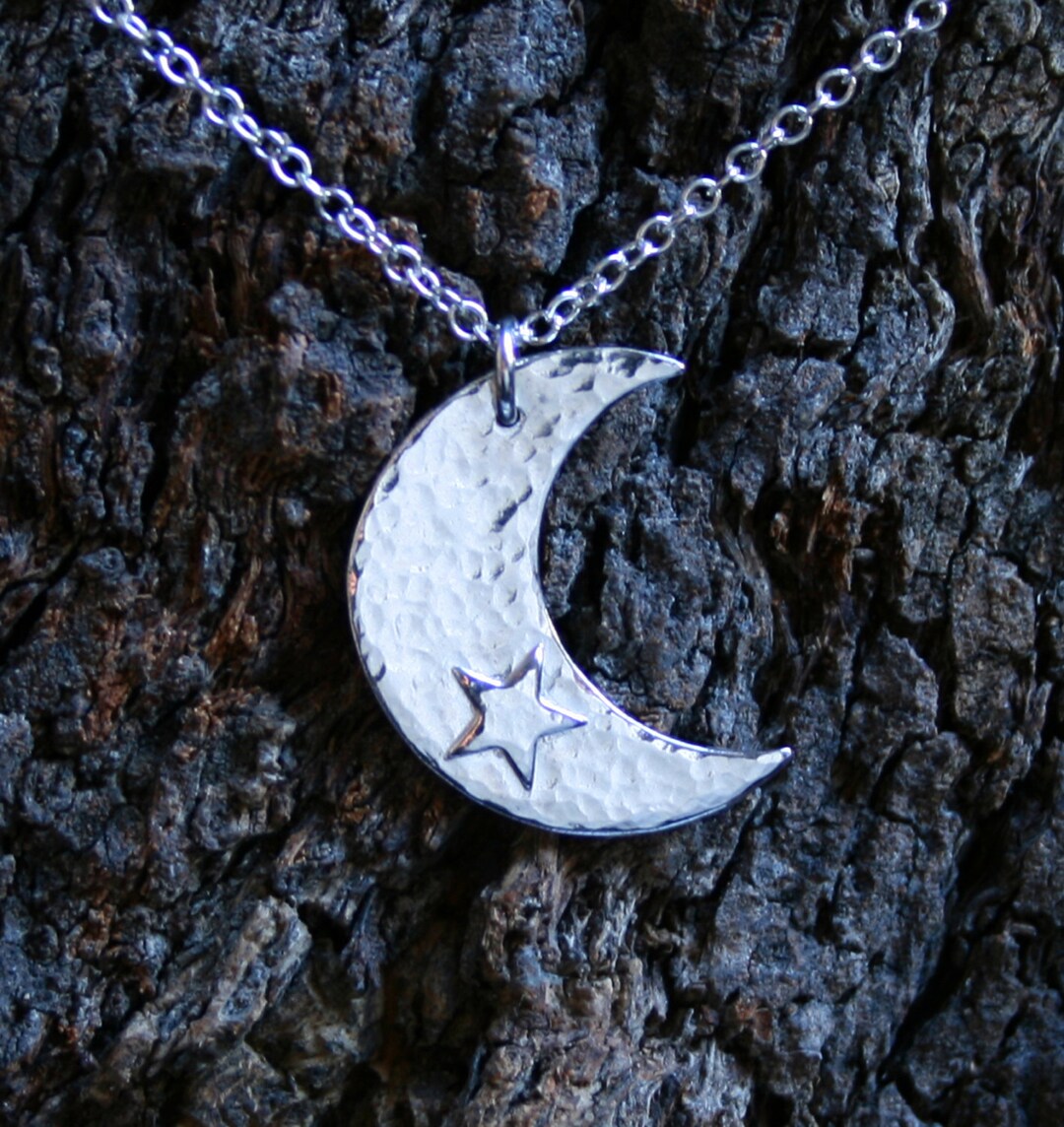 Crescent Moon and Star Pendant. Eco-friendly Recycled Sterling Silver ...