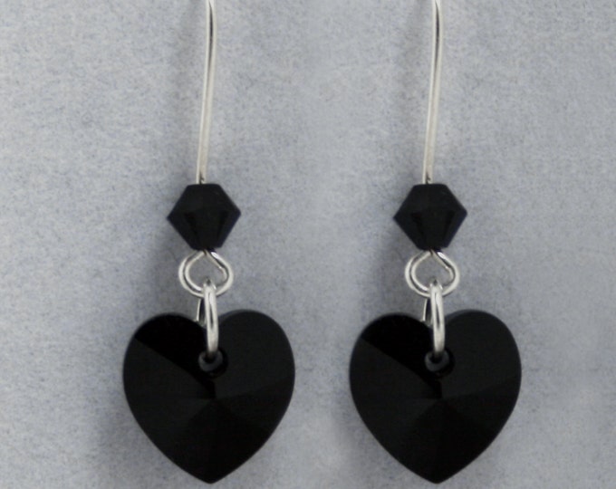 Handmade 'Simply Black' earrings Sterling silver & Swarovski Crystal heart drop earrings. The perfect 'little black dress' earings!