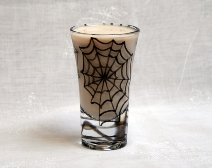 Cobweb shots! My exclusive Wicked Webs design in shades of black and grey - A pair of hand painted spider web shot glasses.