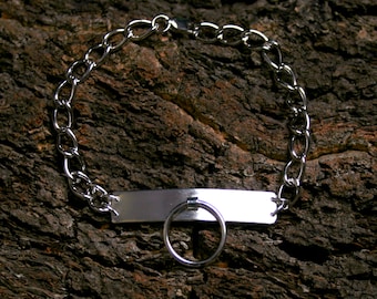 Unisex Permanently locking Heavyweight Sterling silver 'O' ring BDSM Slave bracelet. ID style. Story of O. Fully UK Hallmarked Silver.