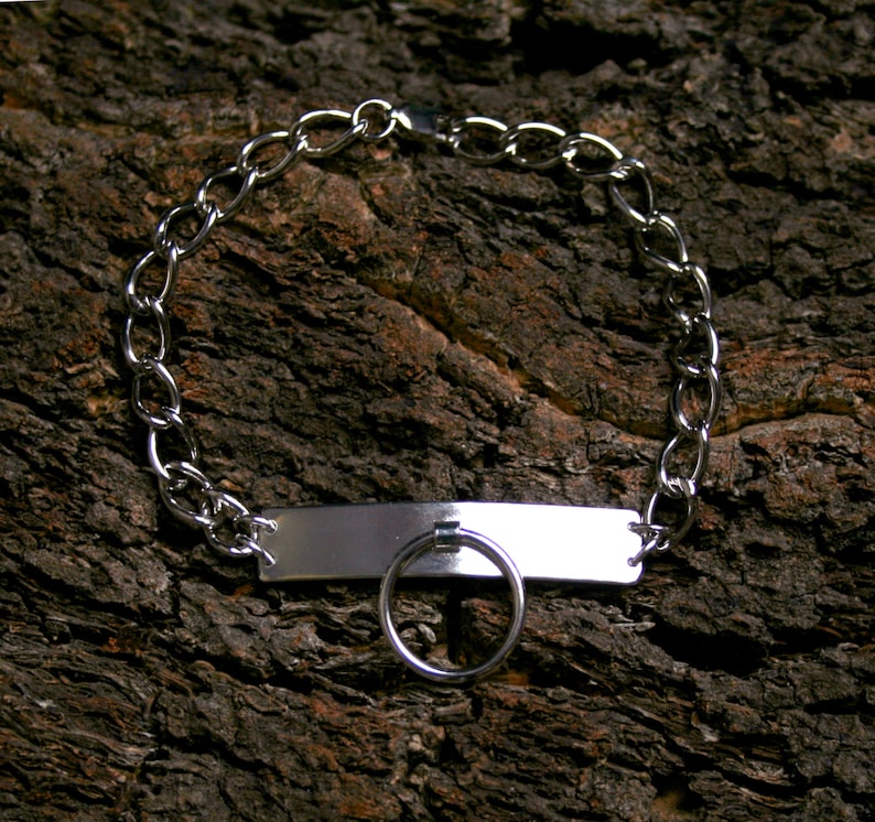 Unisex Permanently locking Heavyweight Sterling silver 'O' ring BDSM Slave bracelet. ID style. Story of O. Fully UK Hallmarked Silver. image 1