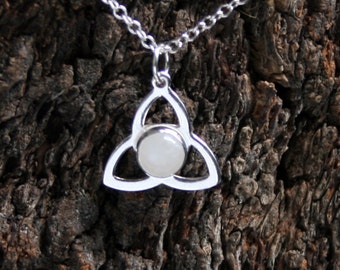 SMALL Triquetra Pendant ~ Sterling Silver &  natural gemstone Triquetra. Gemstone pendant. Choose stone. Celtic knot pendant.