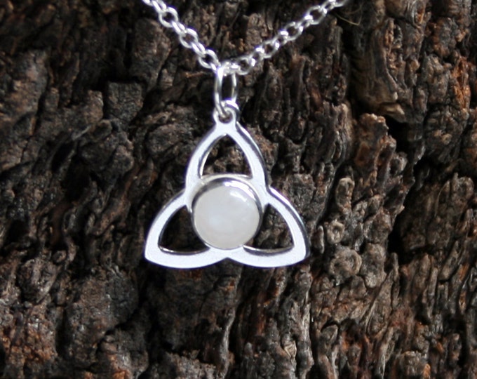 SMALL Triquetra Pendant ~ Sterling Silver &  natural gemstone Triquetra. Gemstone pendant. Choose stone. Celtic knot pendant.