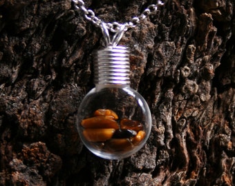 Healing Wishes - Tiger's Eye ~ 'Make a Wish' Pendant ~ Hand blown glass & sterling silver pendant with Tiger's Eye. Healing stones bottle