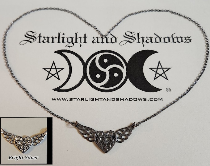 The wings of Love - Caged Heart; Discrete, Sterling silver Day Collar / Slave Necklace {D2} - Winged Heart