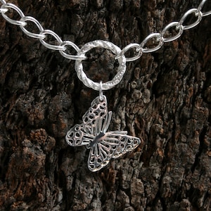 Heavyweight &#39;Beautiful Butterfly&#39; PERMANENTLY LOCKING Fancy O ring Unisex Sterling Silver Day Collar /Slave Necklace. Infinity/Eternity ring