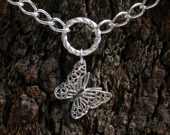 Heavyweight 'Beautiful Butterfly' PERMANENTLY LOCKING Fancy O ring Unisex Sterling Silver Day Collar /Slave Necklace. Infinity/Eternity ring