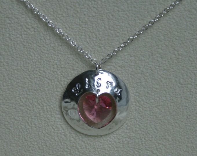 Handmade 'Birthday' pendant. October, Tourmaline, Birthstone, Birth sign, Zodiac, Libra. Sterling silver & Swarovski crystal heart pendant.