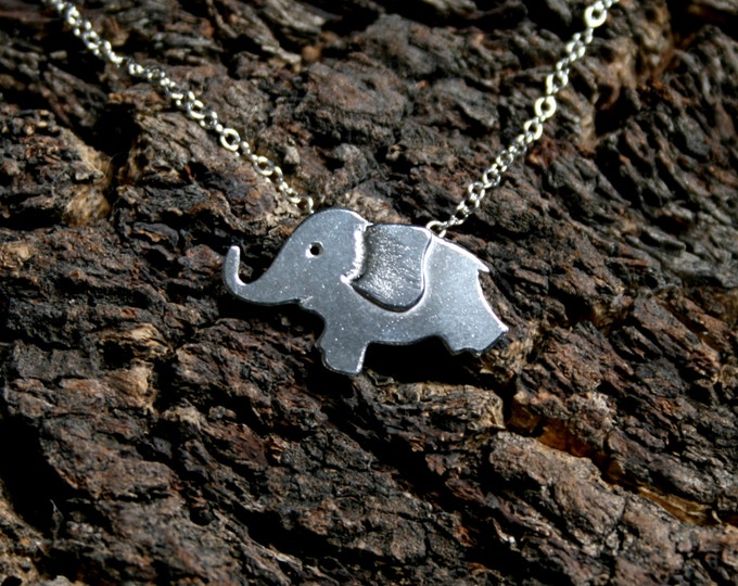 Ellie ~ Sterling silver elephant Pendant. 3D engraved cute baby elephant. Eco-friendly Silver.