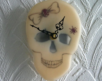 Grinning Skull - One-of-a-kind kiln fused art glass wall clock