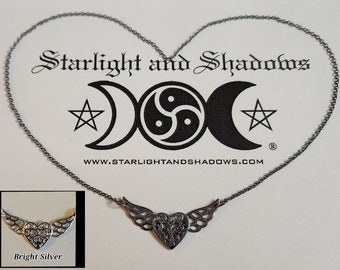 The wings of Love - Caged Heart; Permanently locking, Discrete, Sterling silver Day Collar / Slave Necklace {D2} - Winged Heart