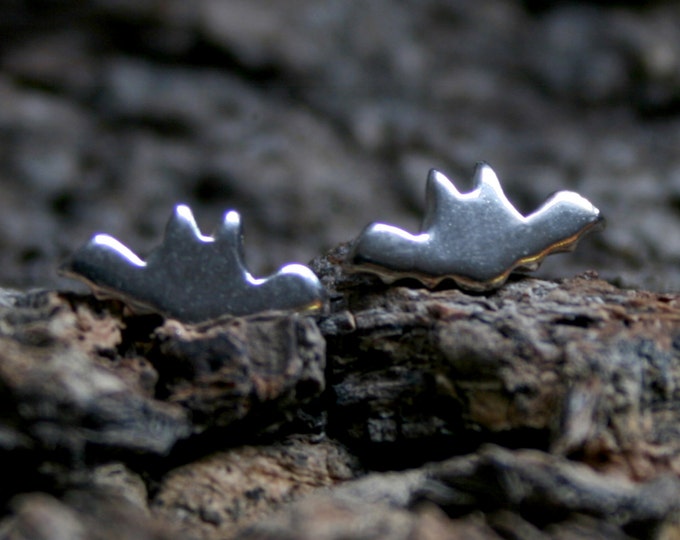 Bat studs. Little black bats. Sterling Silver stud earrings. 'Forest friends' collection. Fying bats. Eco-friendly Natural or Black silver.