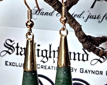 Classic Elegance; Victorian style 9ct Gold and Jade Slender Teardrop Earings.