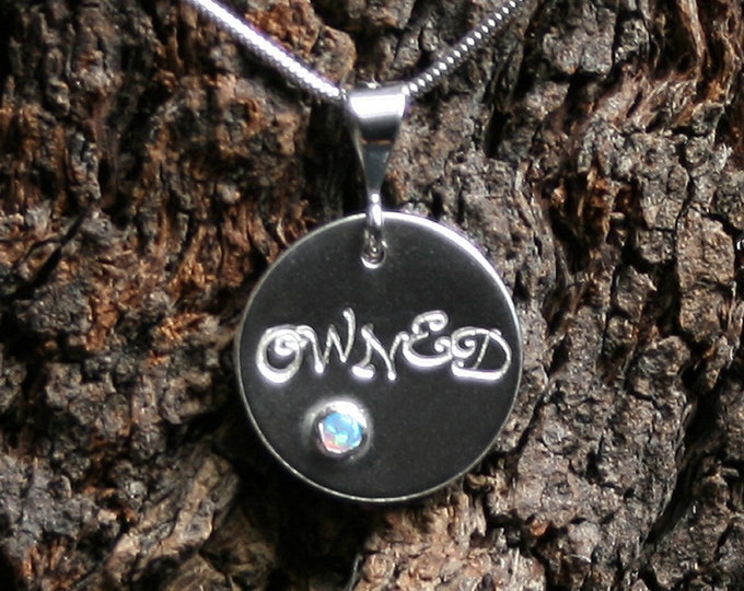 OWNED ~ Personalized Day Collar / Slave Necklace. Sterling silver & Gemstone. Choose stone. Disc day collar. Can be personalized on reverse.