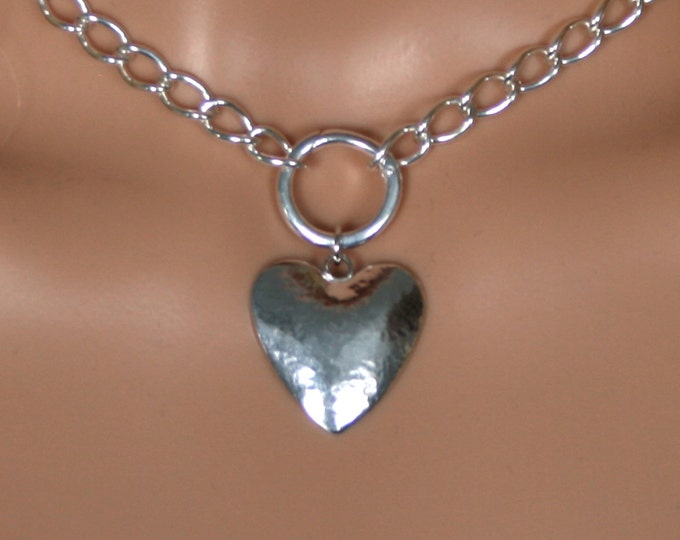 PERMANENTLY LOCKING Heavy O ring Day Collar / Slave Necklace. Sterling silver. Story of 'O' collar. Give her your Heart! Can be personalized