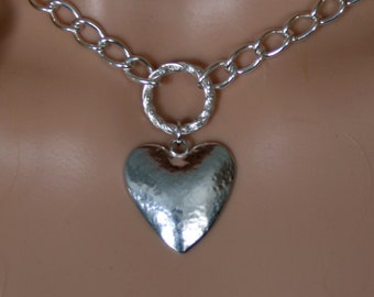 PERMANENTLY LOCKING Fancy O ring Day Collar / Slave Necklace. Sterling silver. Story of 'O' collar. Give her your Heart! Can be personalized