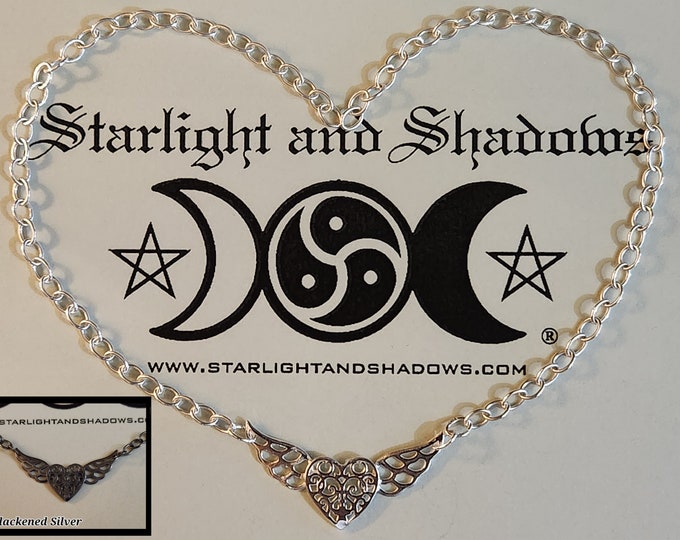 The wings of Love - Caged Heart; Permanently locking, Discrete, Sterling silver Day Collar / Slave Necklace {D2} - Winged Heart