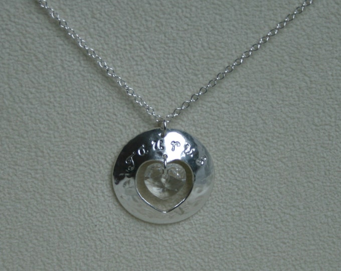 Handmade 'Birthday' pendant. April, Diamond, Birthstone, Birth sign, Zodiac, Taurus. Silver & Swarovski crystal heart pendant.