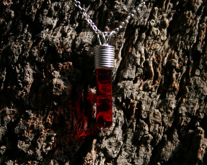 Vampire's Blood. Hand blown glass & sterling silver pendant with Vampire's blood inside! Blood Vial. Blood test tube necklace. Blood phial.