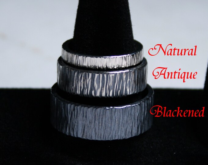 Pair of His 'n' Hers / Hers 'n' Hers / His 'n' His Tree Bark design Heavyweight Sterling Silver Fully UK hallmarked Wedding rings. 3mm & 3mm